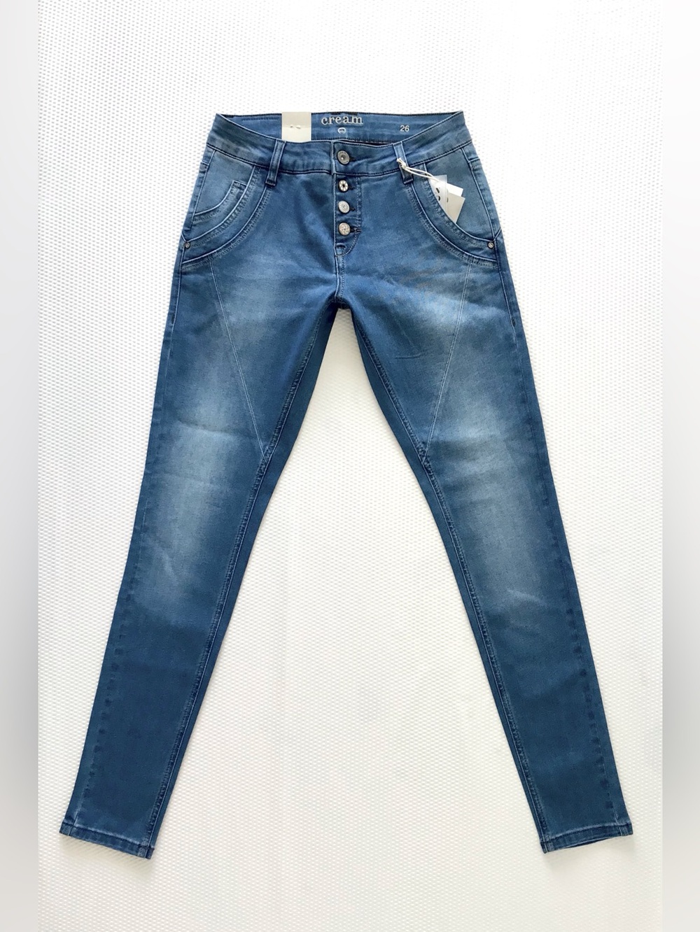 Y2K Button Fly Boyfriend Bailey Power Stretch Medium Blue Jeans 26 NWT